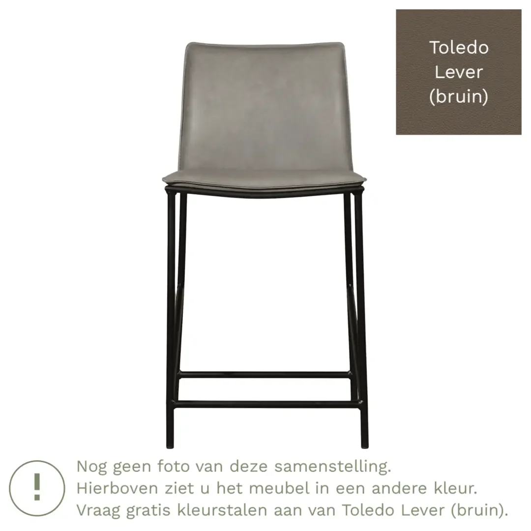 afbeelding van Leren barkruk Favor laag - Poten staal rond zwart